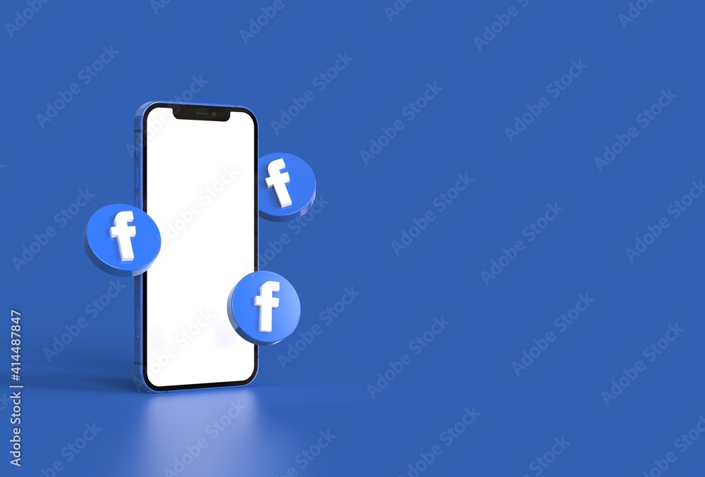 Smartphone mockup with facebook icons in realistic 3D rendering. Blank  screen template Stock Photo | Adobe Stock