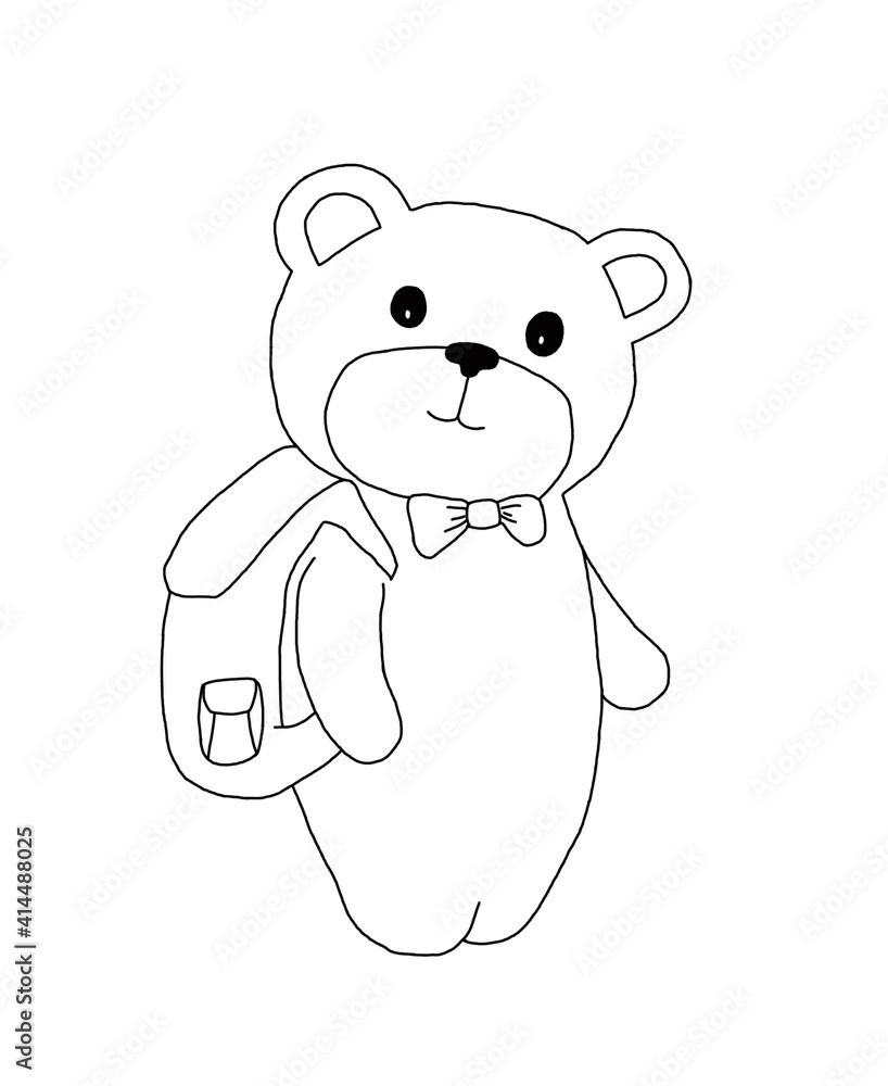 The outline of the Teddy bear student in a bow tie and with a school backpack The outline of the Teddy bear student in a bow tie and with a school backpack