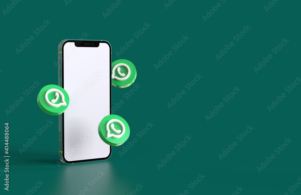Foto de Smartphone mockup with whatsapp icons in realistic 3D rendering
