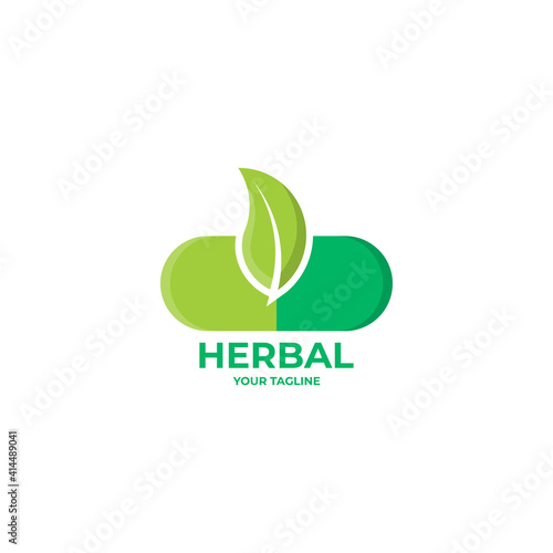 Simple and colorful leaf on capsule logo
