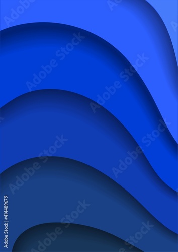 Abstract aguamarine blue colors vertical background with waves in papercut style. Vector illustration.