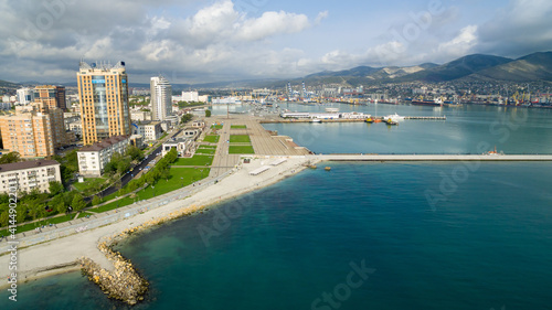 Aerial view of the embankment of the Novorossiysk city. Russia