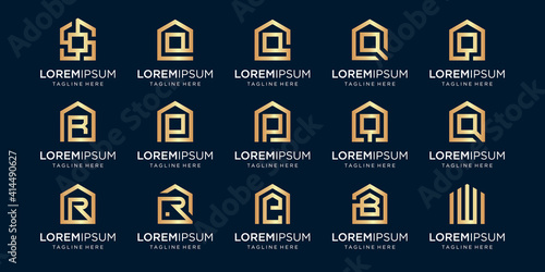 set of home logo combined with letter R, Q, E, B, W, designs Template.