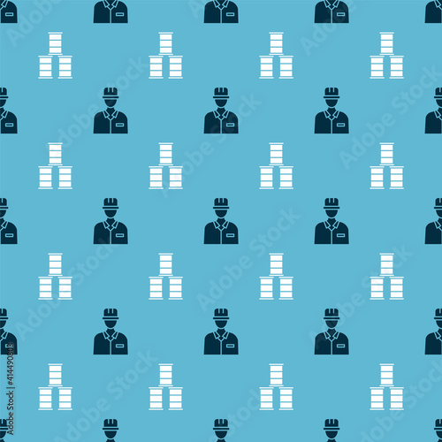 Set Oilman and Barrel oil on seamless pattern. Vector.