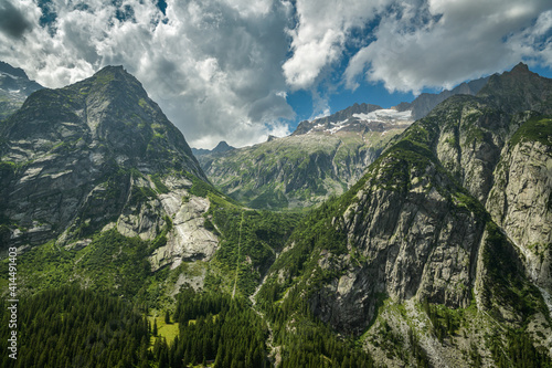 View on majestic high peaks of Swiss Alps around Grimselpass