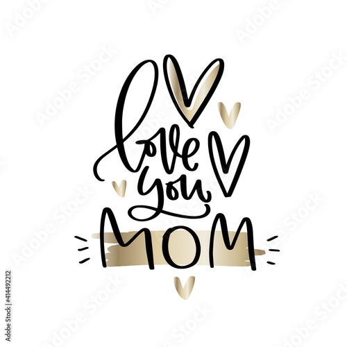 Love you mom Mother’s day vector design with heart. Suitable for greeting card, gift decoration, iron on, sublimation print, social media post. 