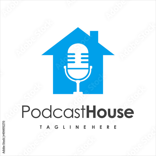 Podcast house icon logo design concept, vector illustration.