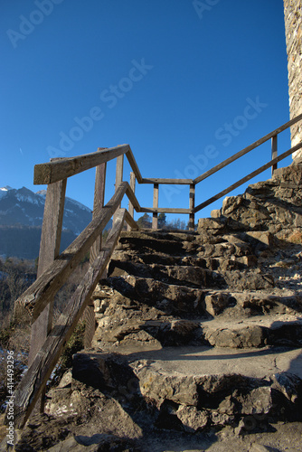 Treppe zum Eingang der Burgruine in Wartau in der Schwiz 10.1.2021 photo