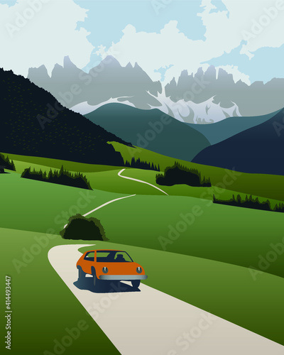 landscape mountains car on the road