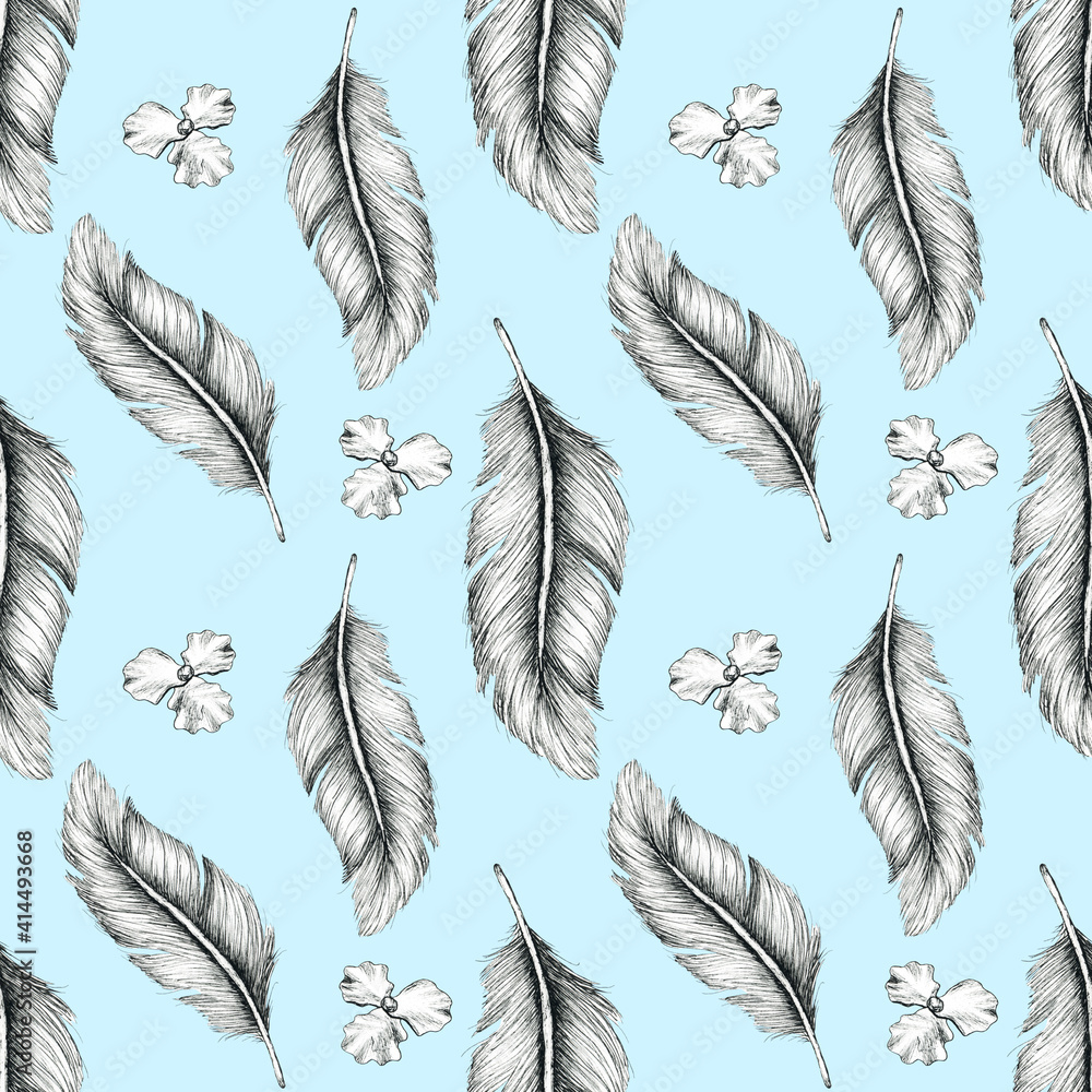 Feather Pattern. Seamless texture for wallpaper, textile design, packing, textile, fabric. Hand drawn Feather Pattern. Seamless texture for wallpaper, textile design, packing, textile, fabric. Hand drawn