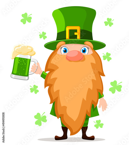 Leprechaun with a glass of beer, character. Saint Patricks Day