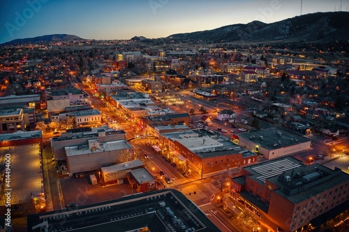 Aerial View of Christmas Lights at Dusk in Golden, Colorado photo