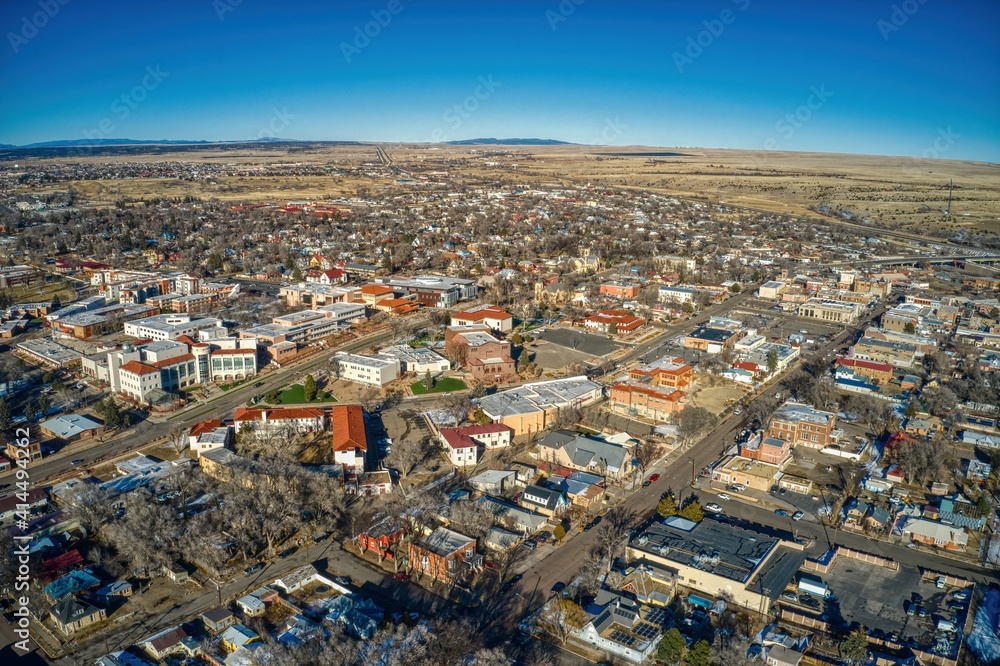 Aerial View of the College Town of Las Vegas, New Mexico in Winter