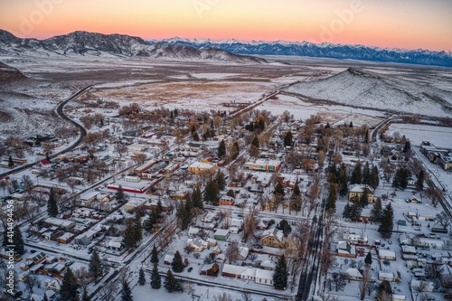 Aerial View of Saguache, Colorado at the edge of the San Luis Valley photo