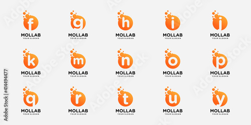 set of monogram letter initial with dot and molecule concept logo template.