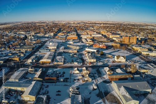 Aerial View of Downtown Scottsbluff, Nebraska in Winter photo