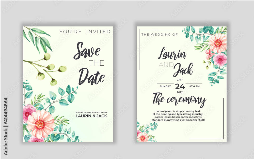 Templates Wedding invitation design Vector illustration with decoration leaf  eucalyptus