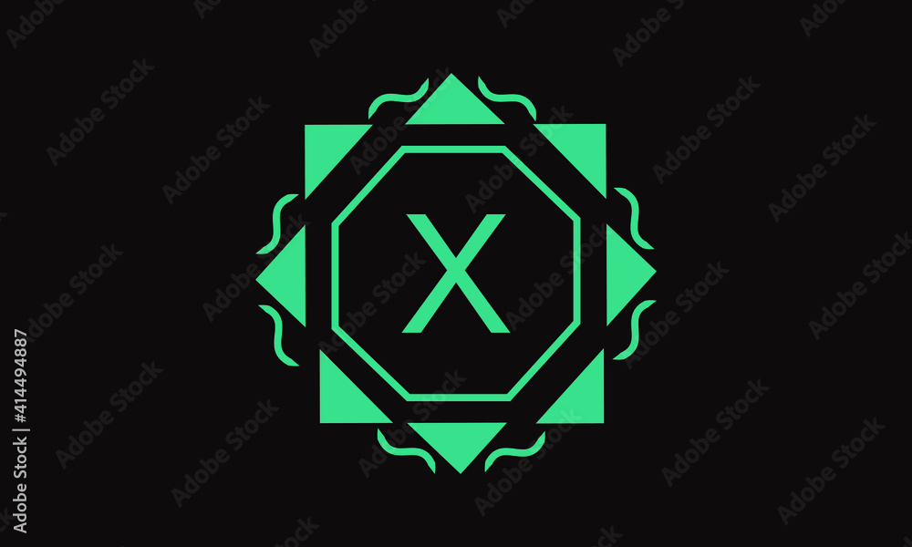 Stylish geometric monogram with the letter X on a black background. Vector illustration of sign, symbol, emblem.