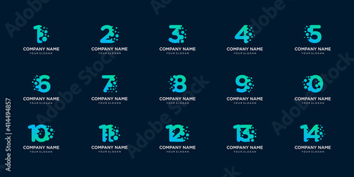 set of collection number with dot and molecule concept logo template.