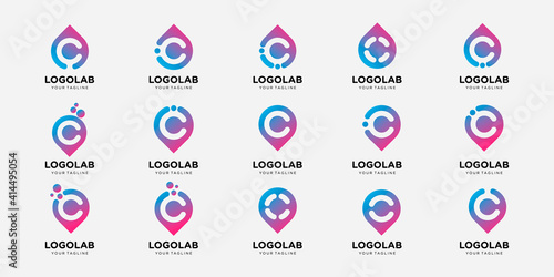 bundle collection letter ABC with dot and molecule concept logo template.