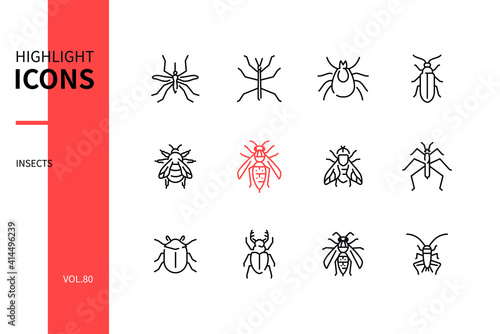Insects collection - modern line design style icons set