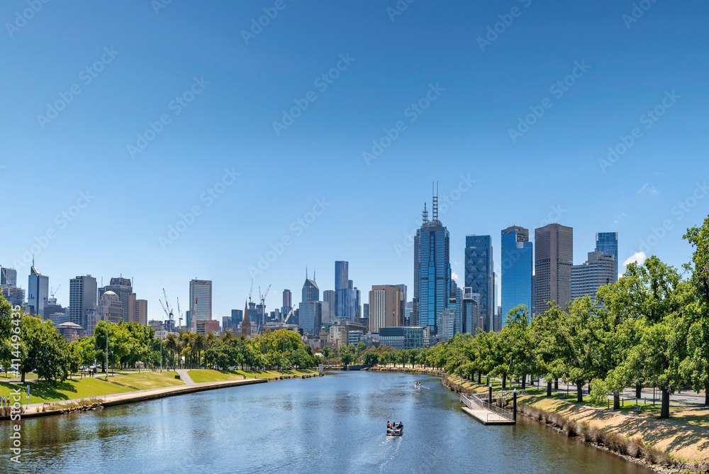 Melbourne, Australia: January 17th, 2021: A modern cityscape with office corporate buildings and skyscrapers, Melbourne, Australia