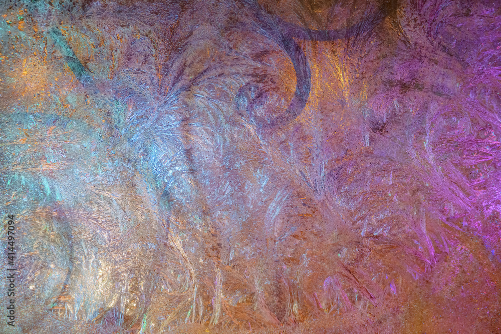 Colored frozen window, background (texture)