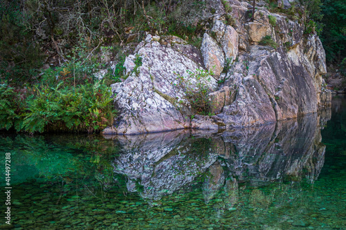Rock formation and reflection in Solenzara River  Corsica  France