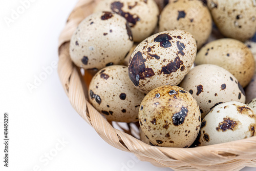 Animal protein quail eggs on a white background