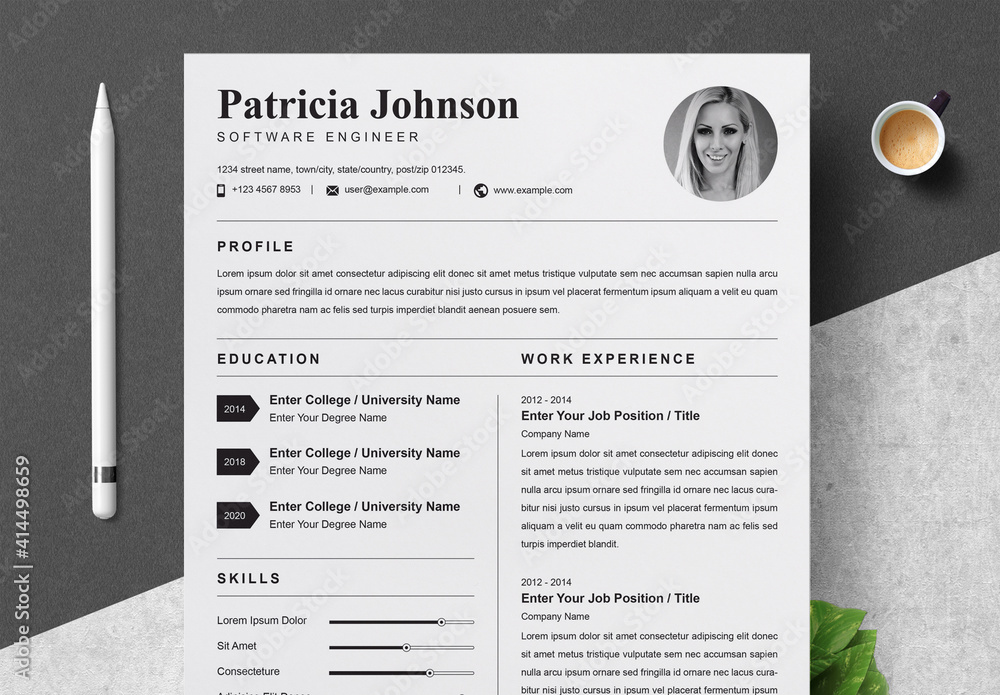 Clean and Professional Resume Layout Stock Template | Adobe Stock