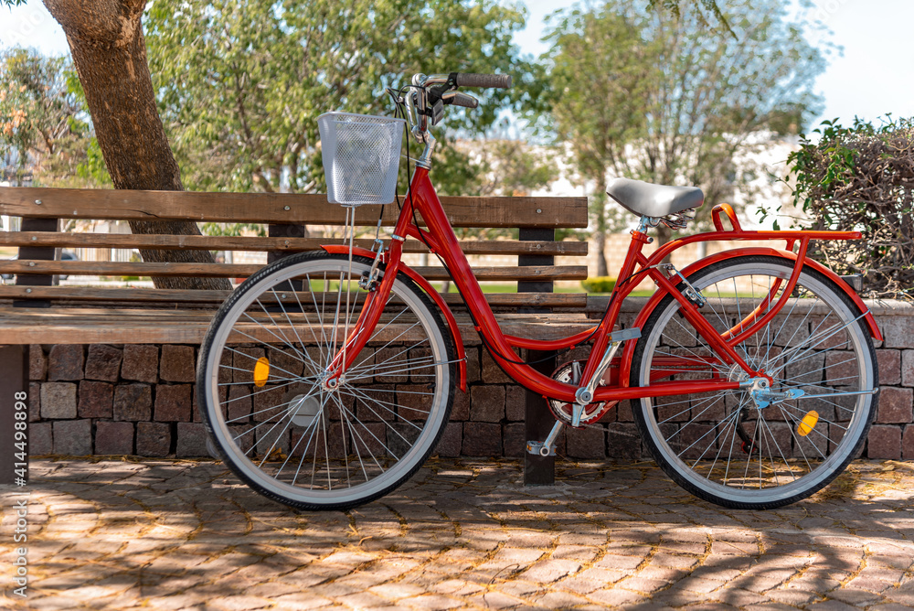 Vintage red bicycle on the park