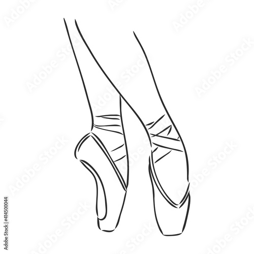 Pointe shoes. Ballet shoes. Vector hand-drawn illustration. Ballet dance studio symbol. pointe shoes, vector sketch on a white background
