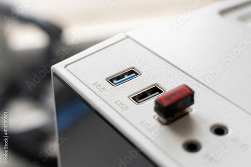 macro view of the usb 3.0 data connection, inserting the wire port equipment
