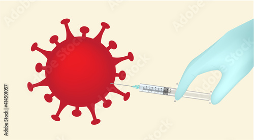 Corona Virus Vaccine injection with hand and Medical gloves For Science on Background Illustration. Health Care Concept Design