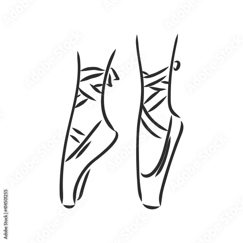 Pointe shoes. Ballet shoes. Vector hand-drawn illustration. Ballet dance studio symbol. pointe shoes, vector sketch on a white background