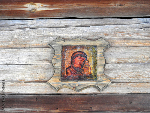 Otrhodox icon on the wall of the russian izba