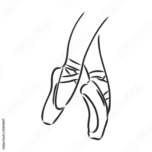 Pointe shoes. Ballet shoes. Vector hand-drawn illustration. Ballet dance studio symbol. pointe shoes, vector sketch on a white background