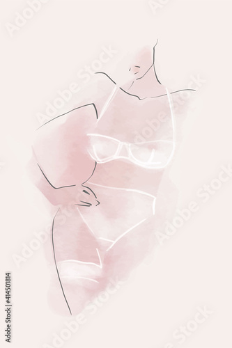 Young woman, model in lingerie. Slim female body. Sketch, watercolor. Vector