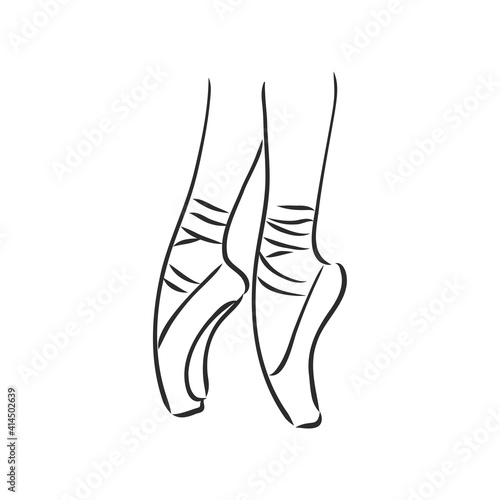 Pointe shoes. Ballet shoes. Vector hand-drawn illustration. Ballet dance studio symbol. pointe shoes, vector sketch on a white background