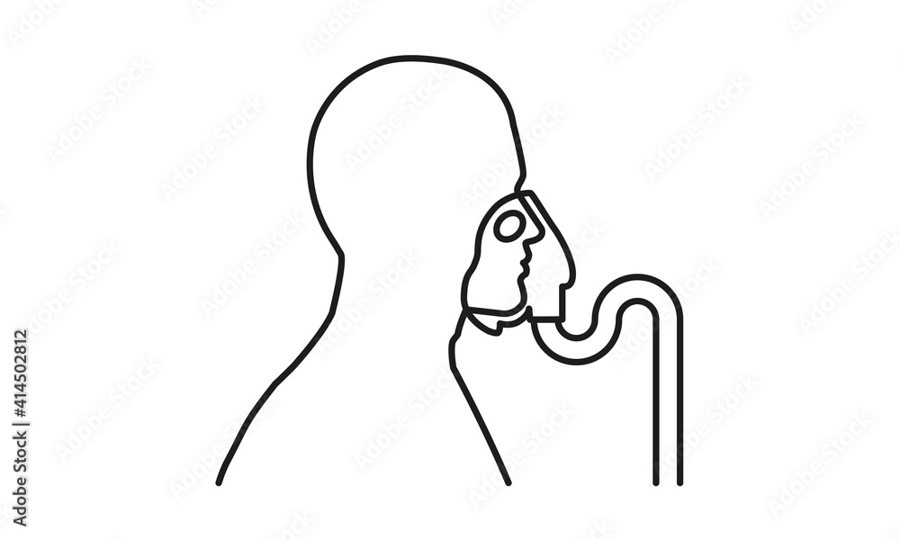 head silhouette icon with oxygen mask for hospital, and health clinics, inhaler, nebulizer, humidifier, vapour, for signage, signs and advertising about covid19 coronavirus treatment, black and white head silhouette icon with oxygen mask for hospital, and health clinics, inhaler, nebulizer, humidifier, vapour, for signage, signs and advertising about covid19 coronavirus treatment, black and white