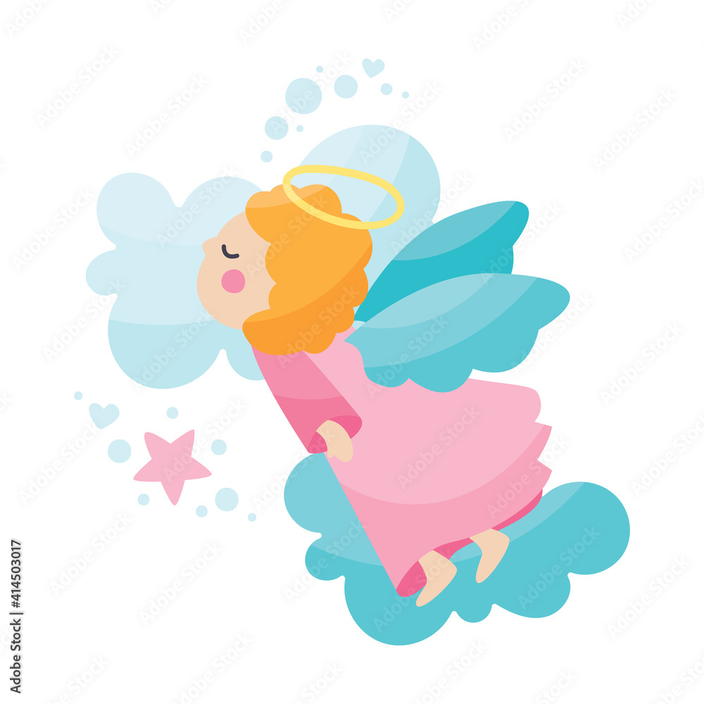 Cute vector baby angel character with wings, cloud, heart, star. Nursery art, valentine's day Cute vector baby angel character with wings, cloud, heart, star. Nursery art, valentine's day