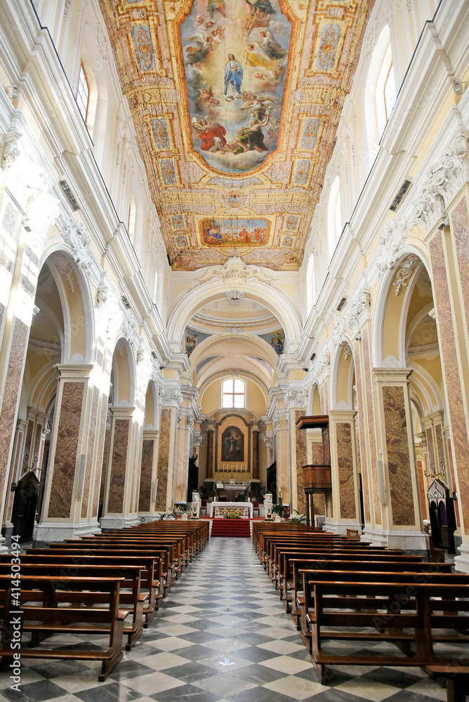Interior of the Cathedral of Sant'Agata dei Goti, an old town in the province of Benevento, Italy.