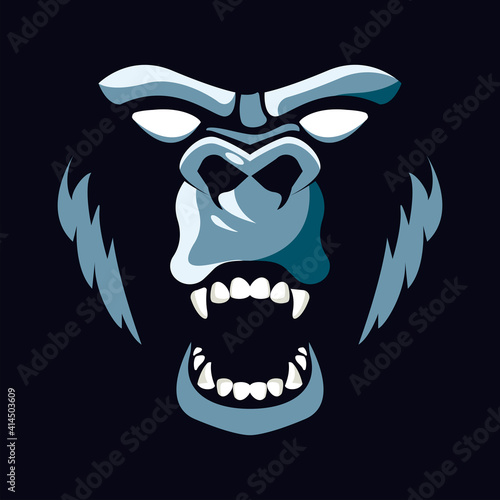 wild gorilla animal head gray in black background