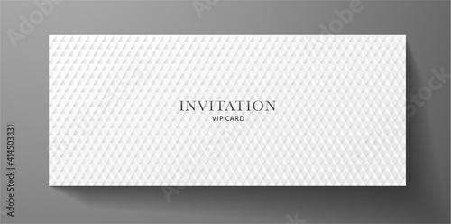 Premium VIP Invitation template with abstract white triangle pattern (carbon texture) on background. Luxury design for invite, Gift certificate, Voucher, Gift card or coupon