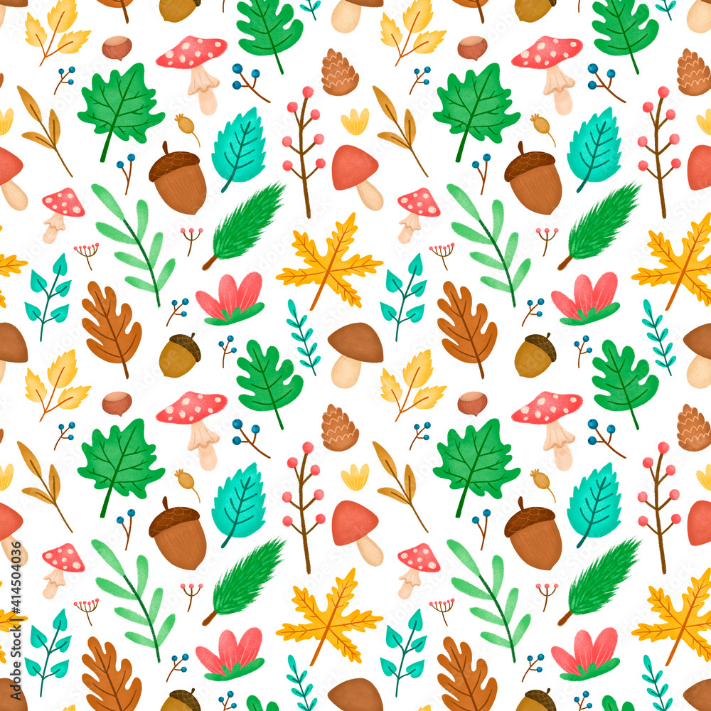 Autumn forest leaves seamless pattern