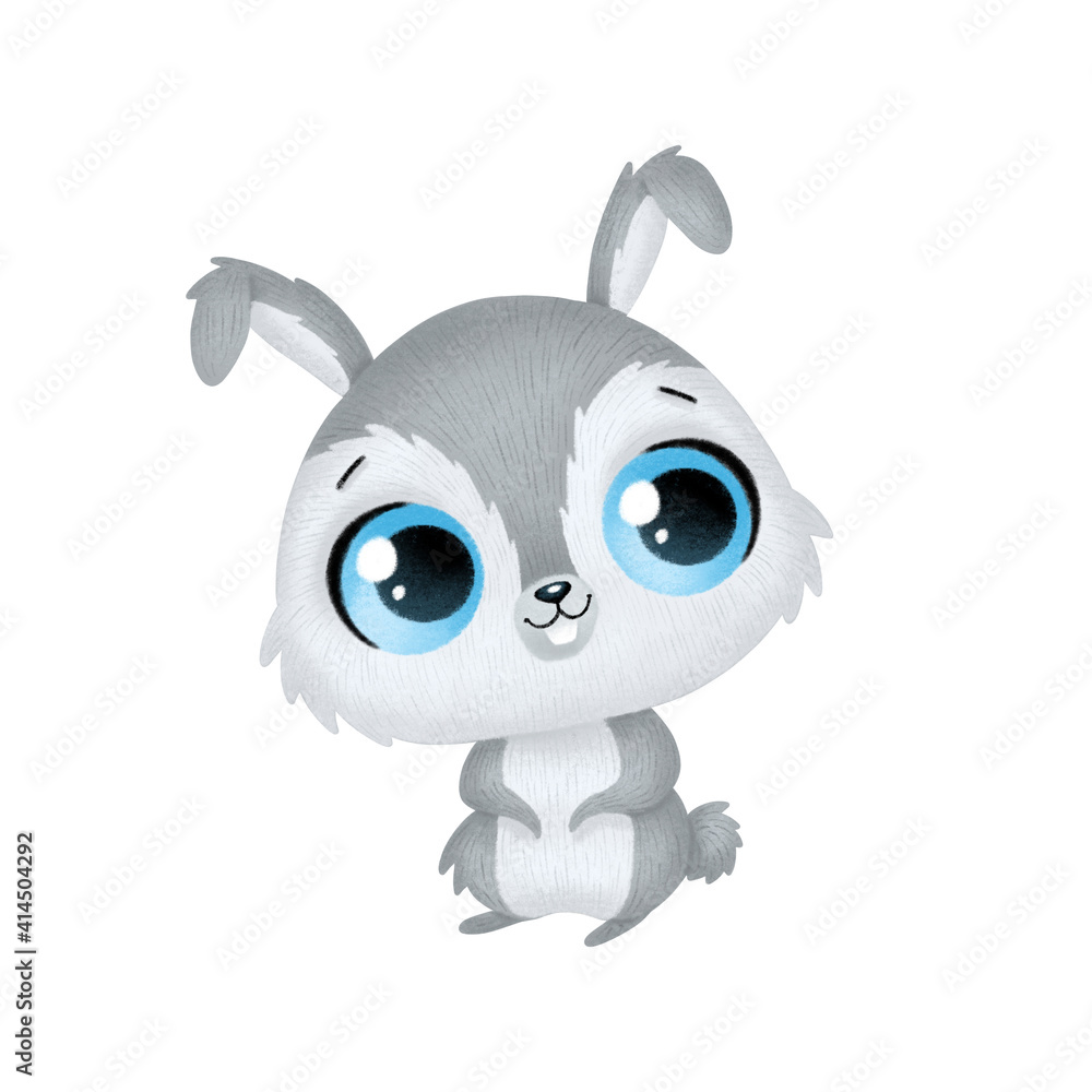 Illustration of cute cartoon animals. Hare isolated on white background Illustration of cute cartoon animals. Hare isolated on white background