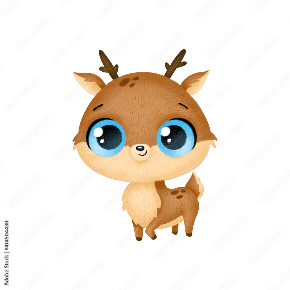 Fototapeta premium Illustration of cute cartoon animals. Deer isolated on white background