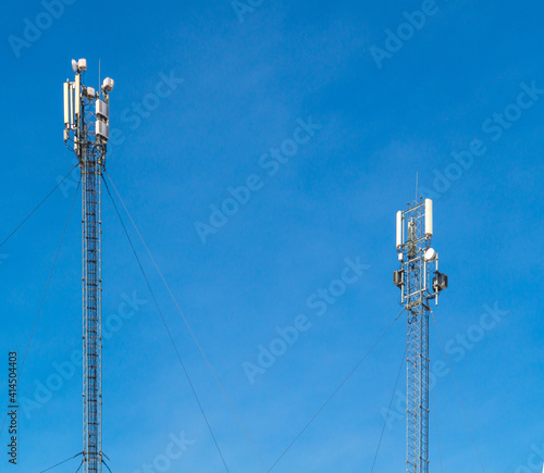 Mobile phone Telecommunication Radio antenna Tower. Cell phone tower. Antennas for 5G communication