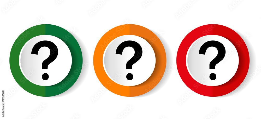 Question mark icon set, flat design vector illustration in 3 colors options for webdesign and mobile applications