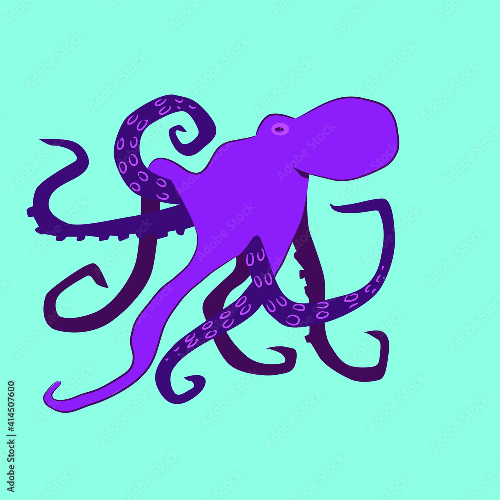 Obraz premium Purple octopus in blue water